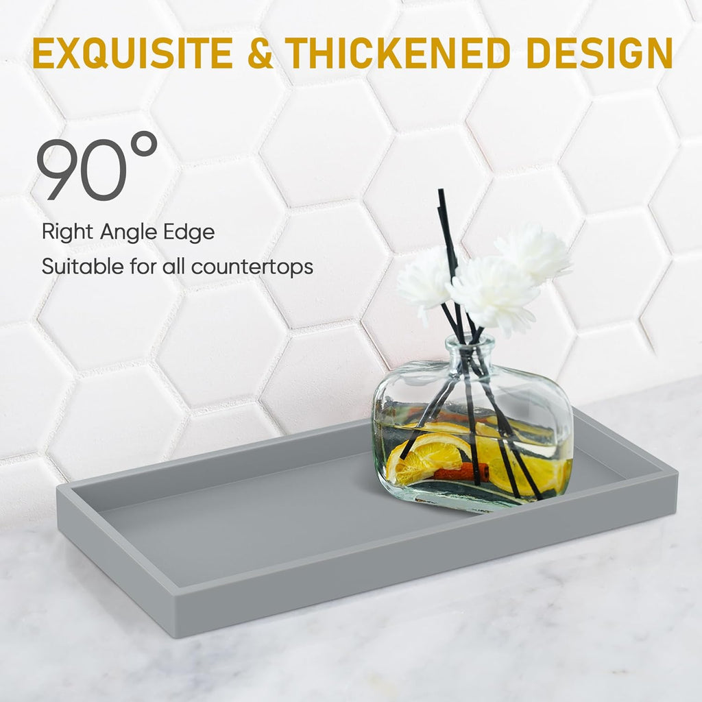 Bathroom Counter Tray,EG-SIPRO High-Grade Thickened Silicone Bathroom Vanity Tray,Shatterproof Durable Rectangle Bathroom Soap Dispenser Tray for Bathroom Countertop,Gray,Small+Large (EGTRAY)