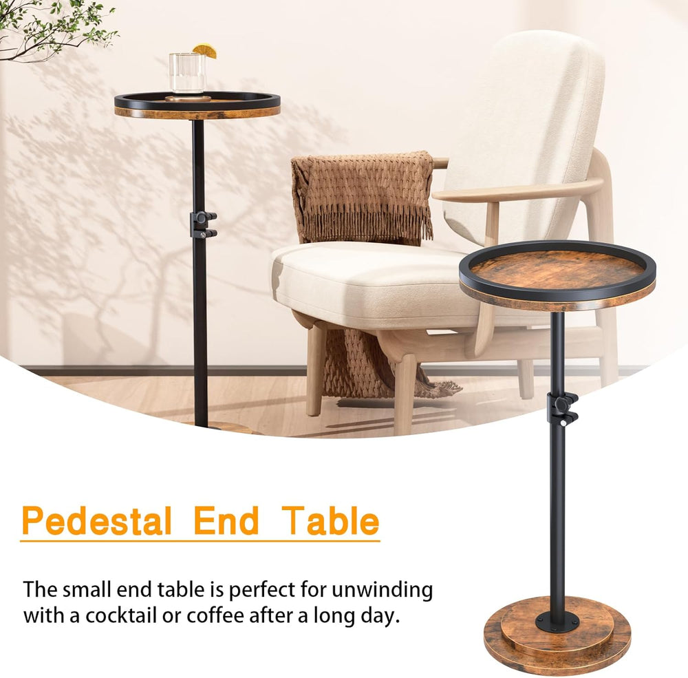 Small Side Table, Drink Table, Height Adjustable Round End Table, Pedestal Si...