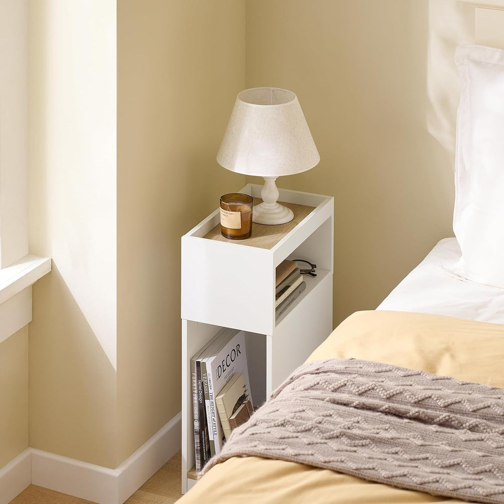 SoBuy Narrow Nightstand with Drawer and Open Shelf | Slim Bedside Table for T...