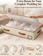 punemi 70L Under Bed Wedding Dress Preservation Box, Beige | With 30 Sheets Acid-Free Tissue Paper & Microfiber Gloves, for Wedding Dresses, Evening Gowns & Heirlooms