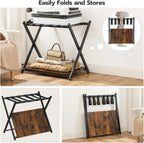 HOOBRO Folding Luggage Rack, Suitcase Stand Holder with Wooden Storage Shelf, Holds up to 110 lb, 27.2 x 15.7 x 24 Inches, for Guest Room, Bedroom, Closet, Hotel, Rustic Brown and Black BF68XL01G1