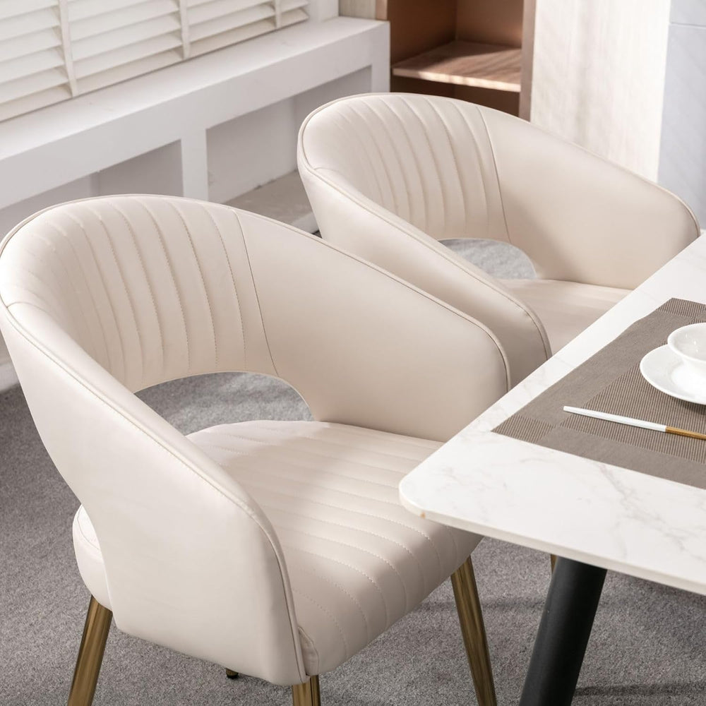 Hyfirm Leather Dining Chairs Set of 6 with Gold Metal Legs, Modern Cream | Br...