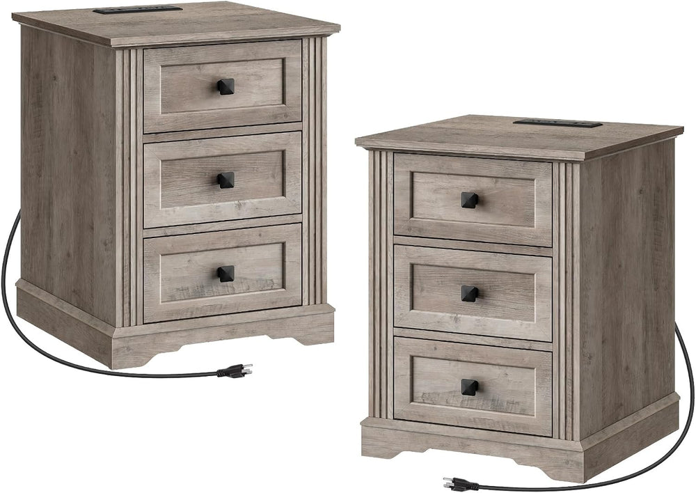 RALGEND Nightstand Set of 2, Night Stand with 3 Drawers, 18 Inch Wide End Tab...