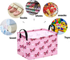 Storage Basket Home Shelf Basket Kids Organizer Box Clothes Laundry Hamper Nursery Bin Gift Laundry Basket with Handles Pink Bowknot Pattern for Home