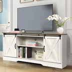 4 EVER WINNER TV Stand for 65 Inch TV for Living Room, Modern Farmhouse Barn Door TV Stand with Storage Cabinets and Adjustable Shelves for Bedroom, Media Entertainment Center TV Console Table, White
