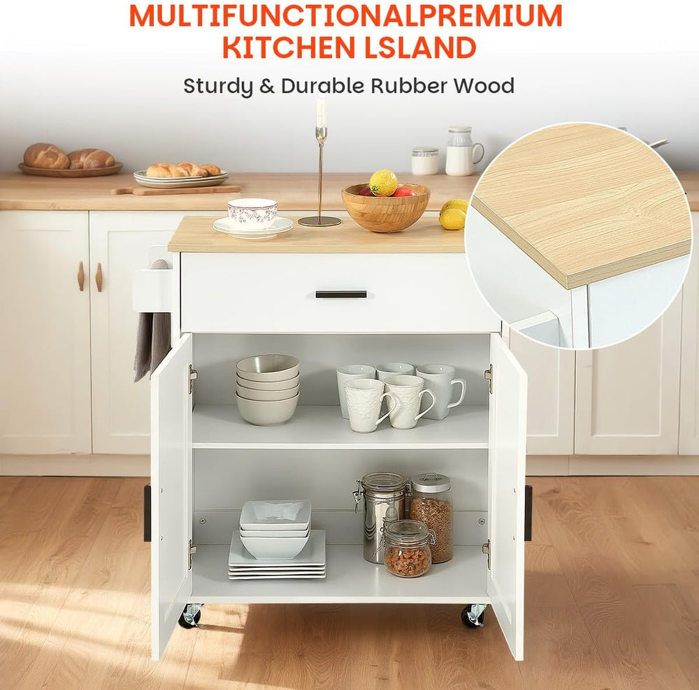 Kitchen Island with Storage, Rolling Kitchen Island on Wheels with Scalable,O...