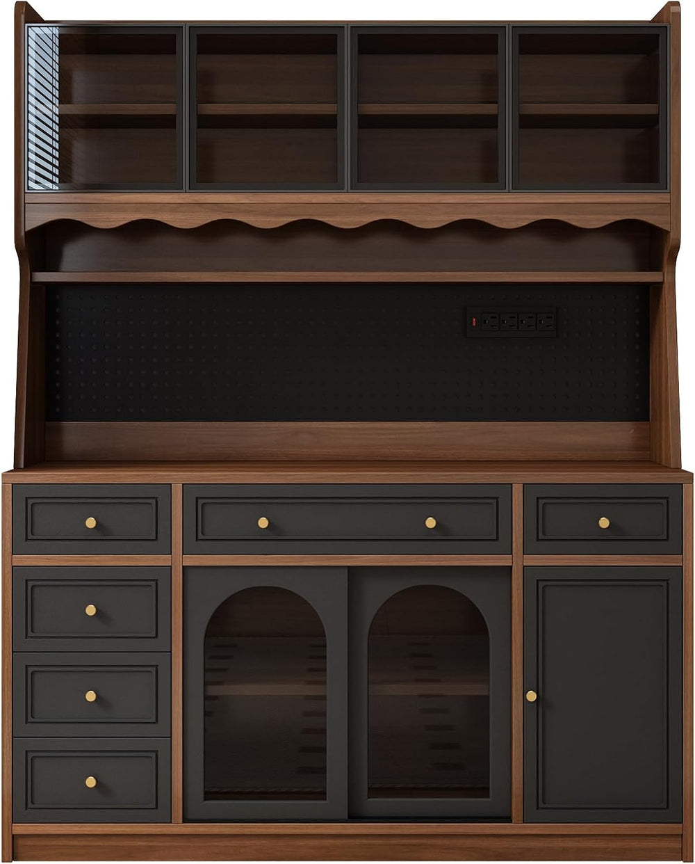 63" W Farmhouse Buffet Cabinet with Hutch, Freestanding Coffee Bar Sideb...