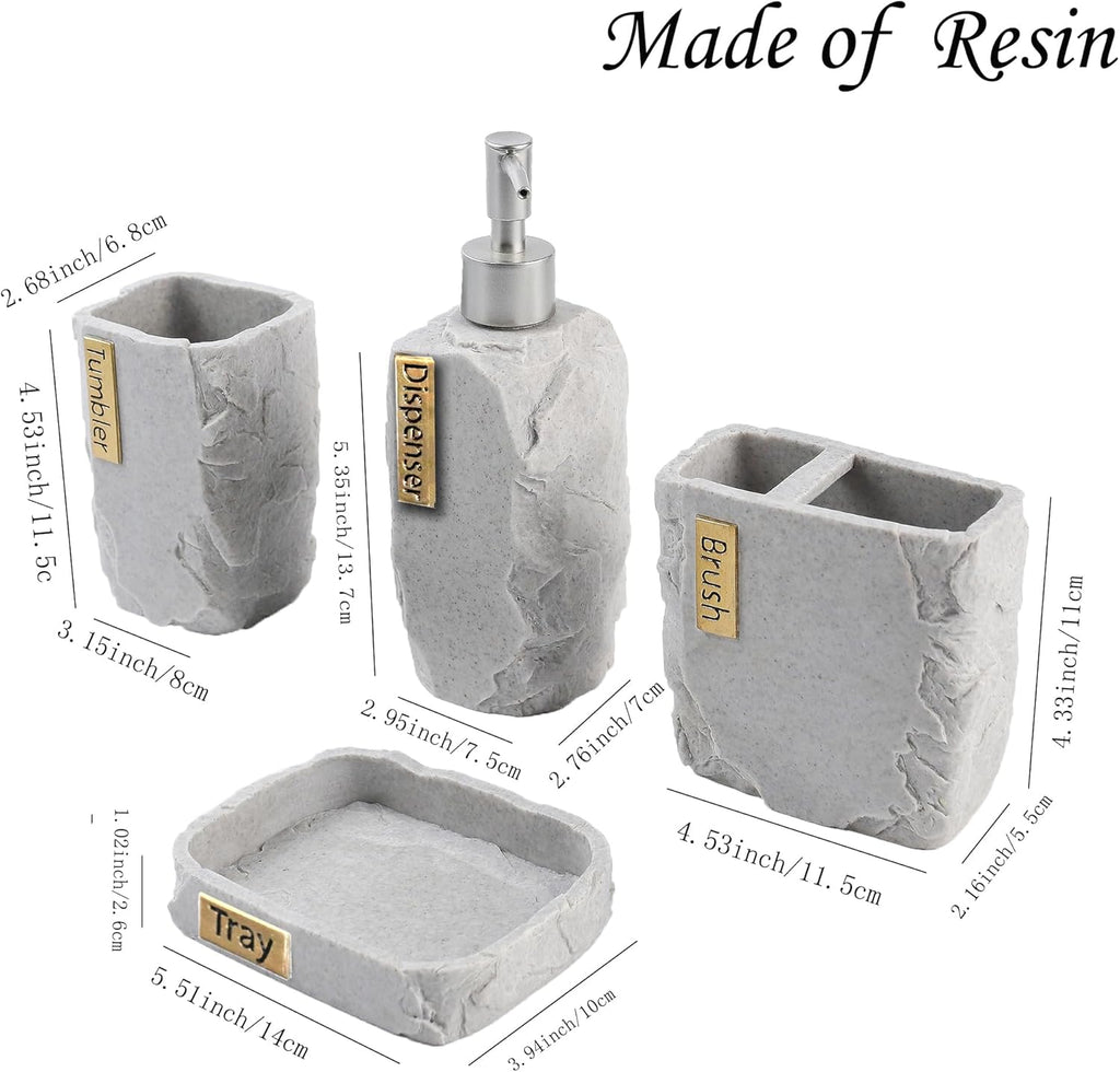 Hymmah Bathroom Accessories Set,Marble Design Toothbrush Holder,Farmhouse Bathroom Decor,4 Pcs Resin Gift Set Apartment Necessities, Contain Toothbrush Cup,Soap Dispenser,Soap Dish,Tumbler