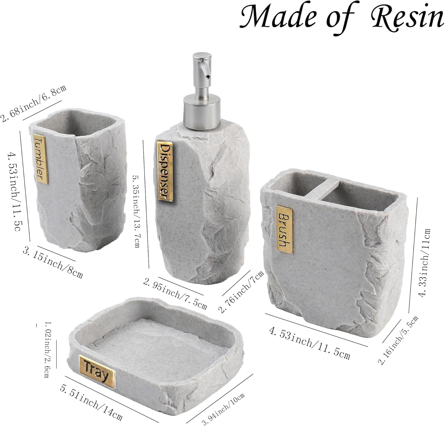 Hymmah Bathroom Accessories Set,Marble Design Toothbrush Holder,Farmhouse Bathroom Decor,4 Pcs Resin Gift Set Apartment Necessities, Contain Toothbrush Cup,Soap Dispenser,Soap Dish,Tumbler
