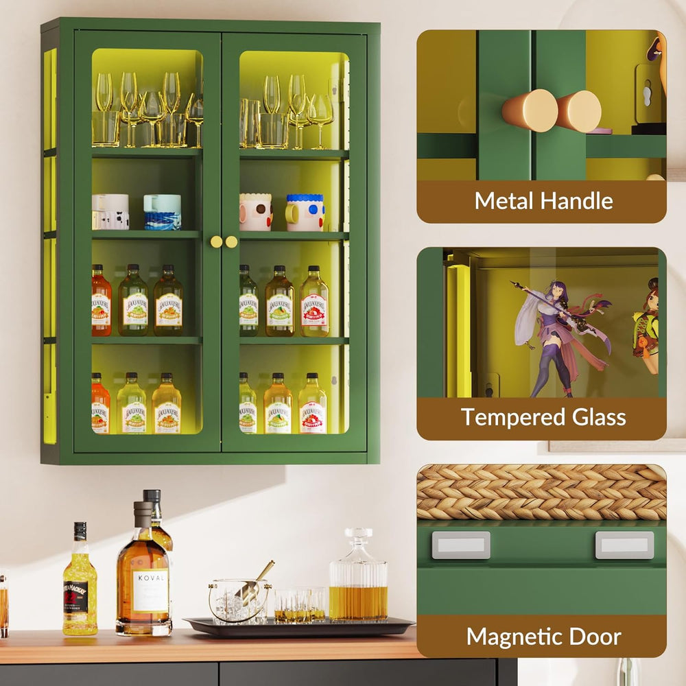 Waterproof Bathroom Metal Wall Cabinet with Light, Glass Doors & Adjustab...