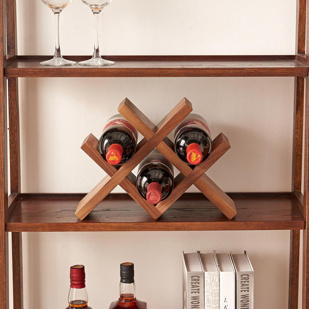 Solid Oak Wine Rack Countertop, 4 Bottle Tabletop Wine Holder - No Assembly F...
