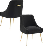 Modern Velvet Dining Chairs Set of 4, Contemporary Upholstered Furniture Collection with Polished Gold Metal Legs, Elegant Accent Chairs for Kitchen Living Room(Teddy Fleece,Black)
