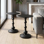 End Table, Set of 2, Pedestal, Metal, Black, for Living Room & Small Spaces | Vintage Black Metal Accent End Tables for Living Room, Small Round Drink Tables for Sofa Bedside Corner Small Spaces