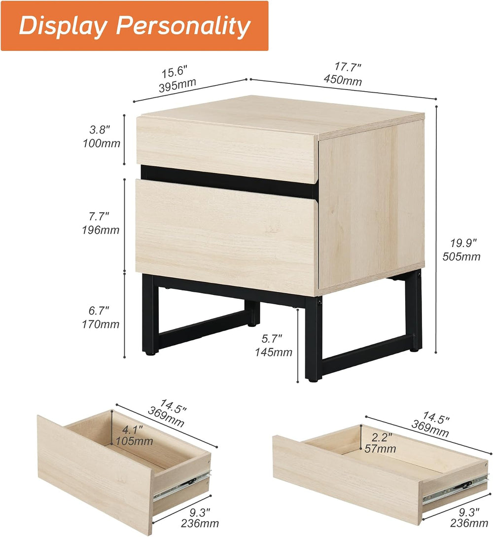 WAMPAT Nightstand with 2 Drawers for Bedroom, Modern Bedside Table with Black...