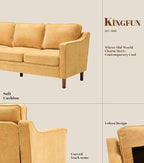 Kingfun 80" Chenille Sofa, 3 Seater Couch, Mid Century Modern Couches with Solid Wood Legs for Living Room, Yellow