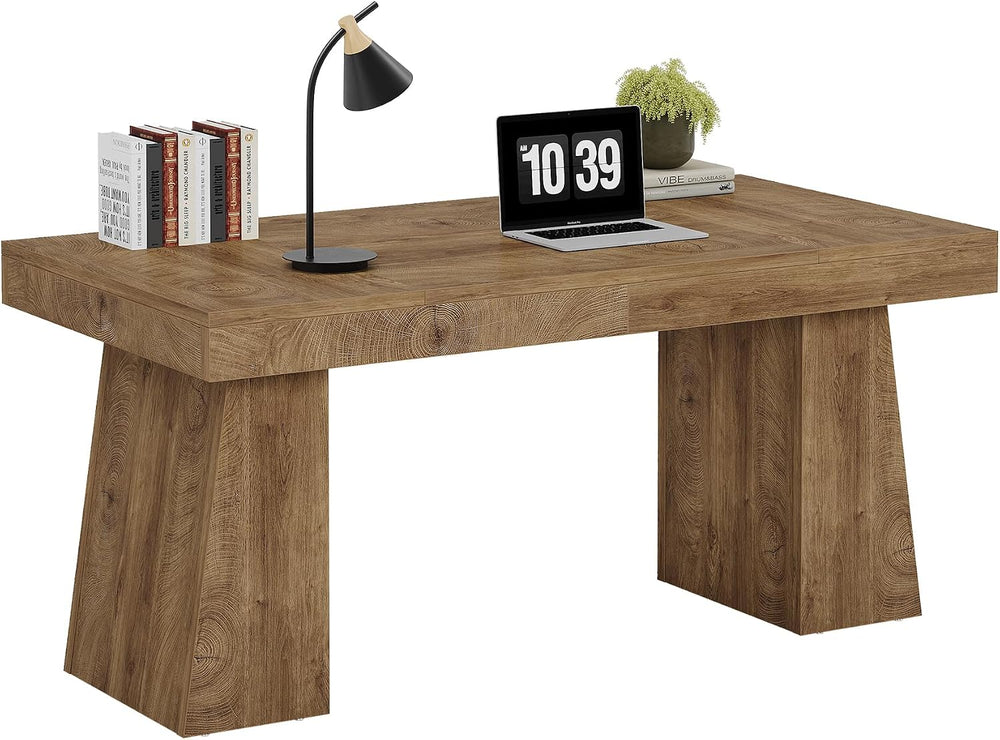 Tribesigns 55" Executive Desk, Wooden Office Desk with Double Pedestal, ...