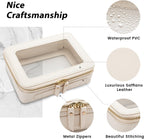 Aveniee Clear Makeup Bag Organizer Set,Portable Travel Toiletry Case for Women, Vegan Leather Cosmetic Pouch Car Bag for Essentials 2pcs,Middle & Large,Beige