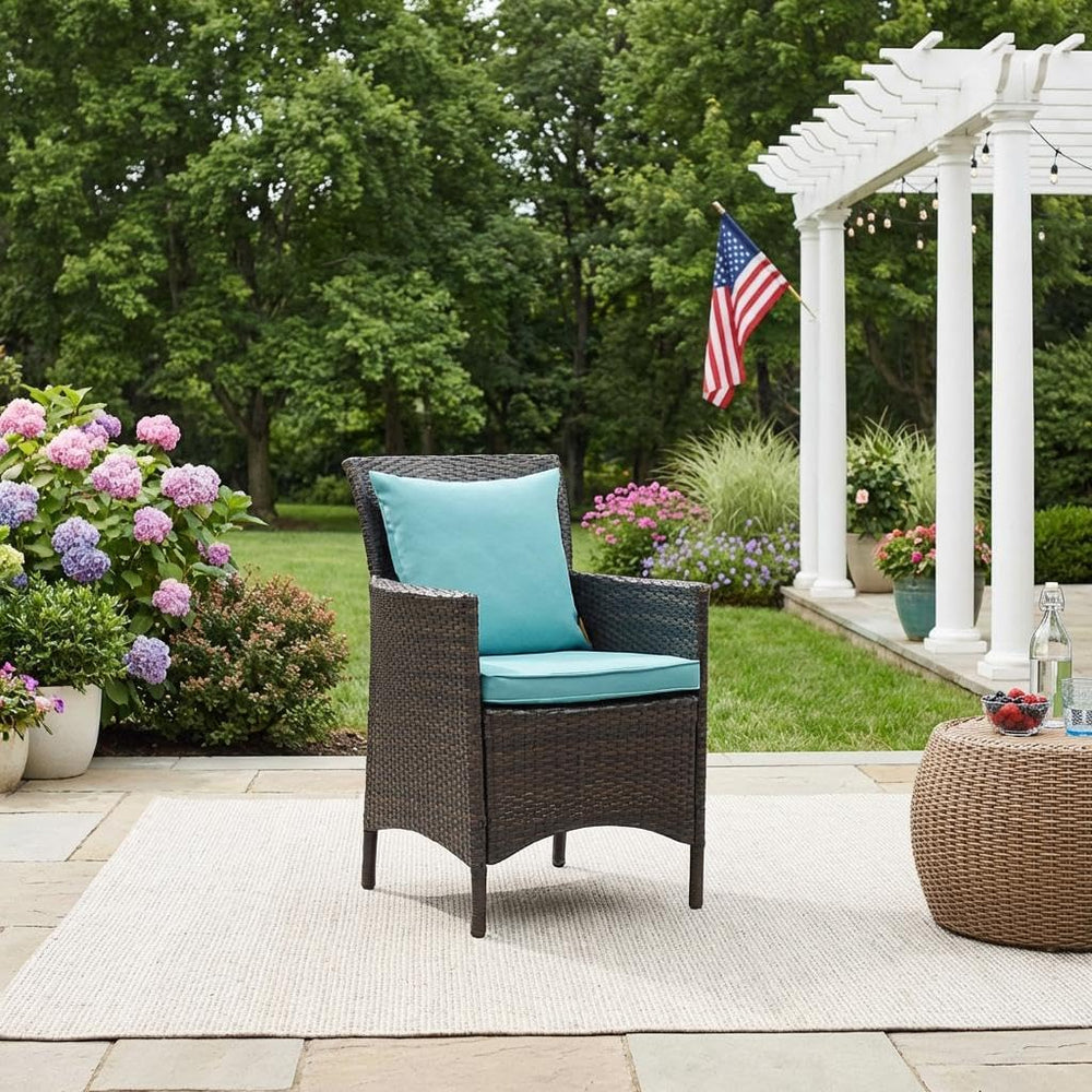 Brown Wicker Rattan Dining Armchair for Patio, Outdoor Lounge Furniture, Comf...