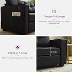 TYBOATLE Black Couch Sectional Couches w/Side Pockets for Living Room, Comfy Faux Leather Modular Convertible L Shaped Sofas with USB & Ottoman, Leather Sectional for RV Apartment Office