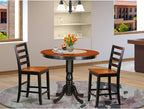 East West Furniture TRFA3-BLK-W 3 Piece Counter Height Dining Set for Small Spaces Contains a Round Dining Room Table and 2 Wooden Seat Chairs, 42x42 Inch, Black & Cherry