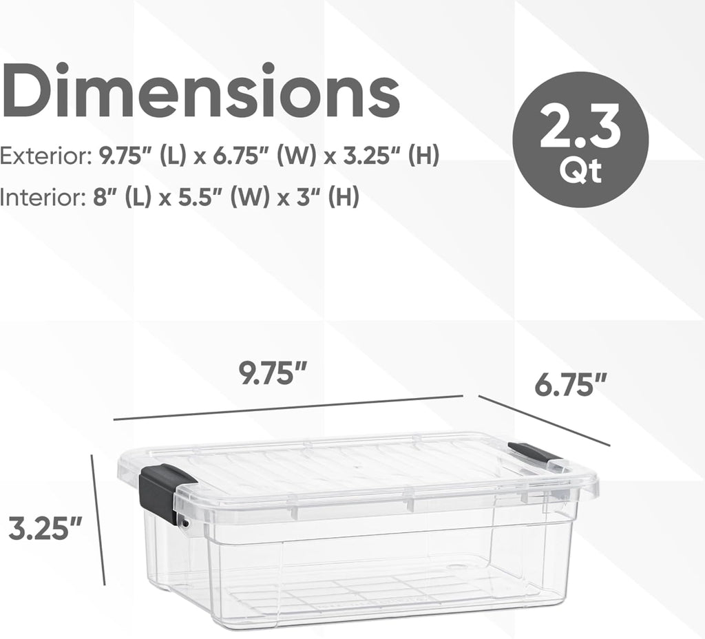 Superio Clear Storage Boxes with Lids, 2.3 Quart Plastic Container Bins for Organizing, Stackable Crates, BPA Free, Non Toxic, Odor Free, Organizers for Home, Office and Dorm, 8 Pack