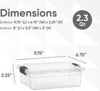 Superio Clear Storage Boxes with Lids, 2.3 Quart Plastic Container Bins for Organizing, Stackable Crates, BPA Free, Non Toxic, Odor Free, Organizers for Home, Office and Dorm, 8 Pack