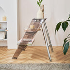 Home Folding Ladder Frame Indoor (Brown) Multi Functional Thick Folding Ladder Stool Simple Creative Anti Slip Plastic Edge Table Ladder Frame