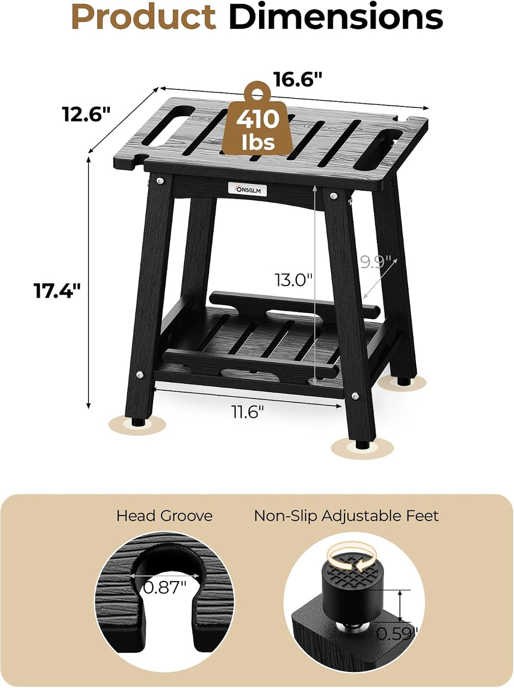 Shower Bench Seat, Non-Slip Shower Benches for Inside Shower to Sit on, HDPE ...