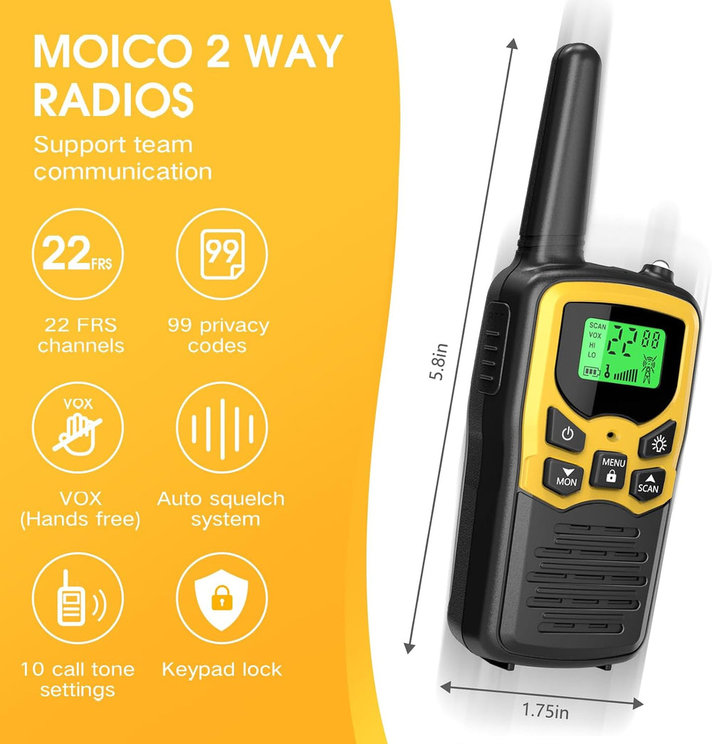 MOICO Walkie Talkies,Two-Way Radios for Adults with 22 FRS Channels Camping