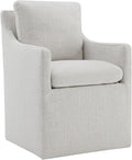 Upholstered Dining Chairs with Casters, No Assembly Modern Accent Armchair with Rollers for Dining Room, Bedroom, Living Room, Reading Room, Already Assembled, Ivory, 1 Box