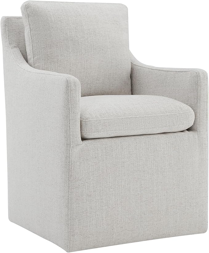 Upholstered Dining Chairs with Casters, No Assembly Modern Accent Armchair with Rollers for Dining Room, Bedroom, Living Room, Reading Room, Already Assembled, Ivory, 1 Box