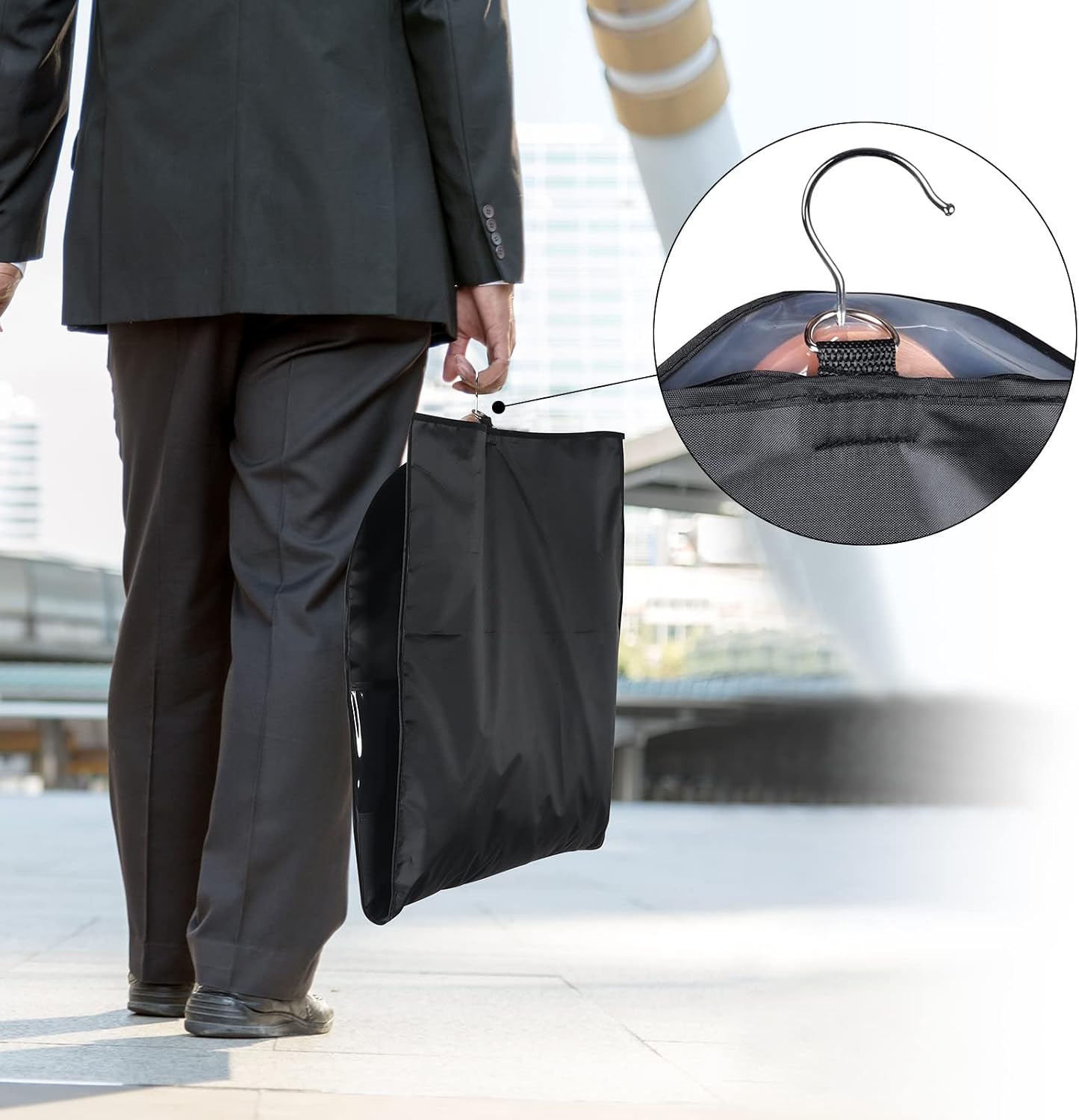 Univivi Garment Bag Suit Bag for Storage and Travel, 43 Inch, Set of 5 | Travel Bag with Zipper and Visible Transparent Window, Oxford Fabrics, Foldable Washable Suit Cover for Jacket, Suits, Coats