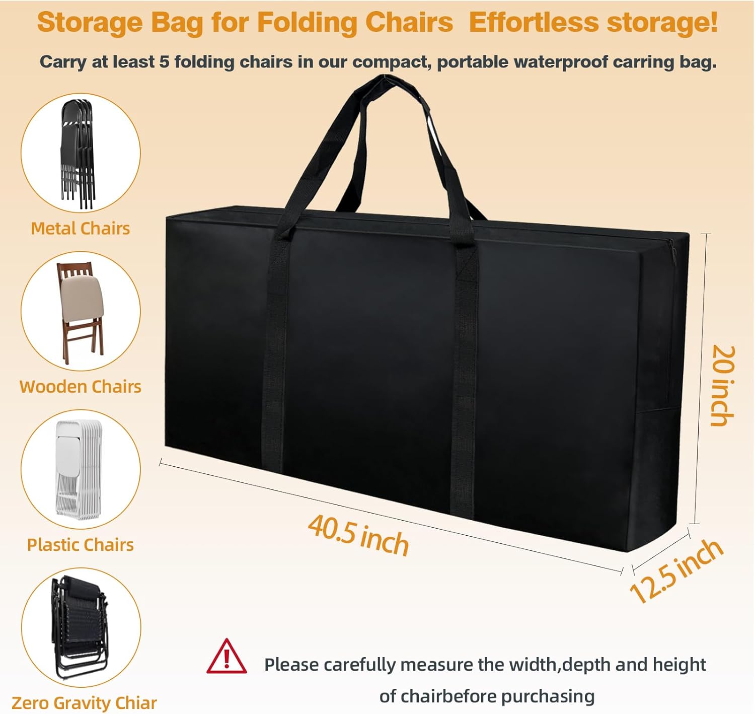 Folding Chair Storage Bag Heavy Duty Large 40.5" L x 12.5" W x 20" H Plastic Foldable Chair Carry Bag with Sturdy Zipper & Handle Waterproof Fold Up Chair Cover for Indoor Outdoor
