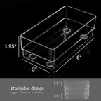 LotFancy Clear Drawer Organizers, 6'' x 3'' x 2'', Set of 3, Drawer Organizer Trays for Desk, Plastic Storage Bins for Bathroom, Makeup, Utensils, Stackable