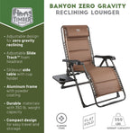 Timber Ridge Aluminum Zero Gravity Chair Set of 2, 350 lb Capacity Each | Padded Foldable Lounger with Side Table and Sliding Headrest; Reclines from 0° to 170° for Camping, Lawn, Patio or Indoor Use