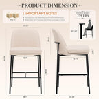 COLAMY Counter Height Bar Stools Set of 4, 25 Inch Modern Fabric Kitchen Island Stools with Back, Upholstered Counter Barstools Armless Bar Chairs with Metal Legs for Island Dining Room Bar, Beige