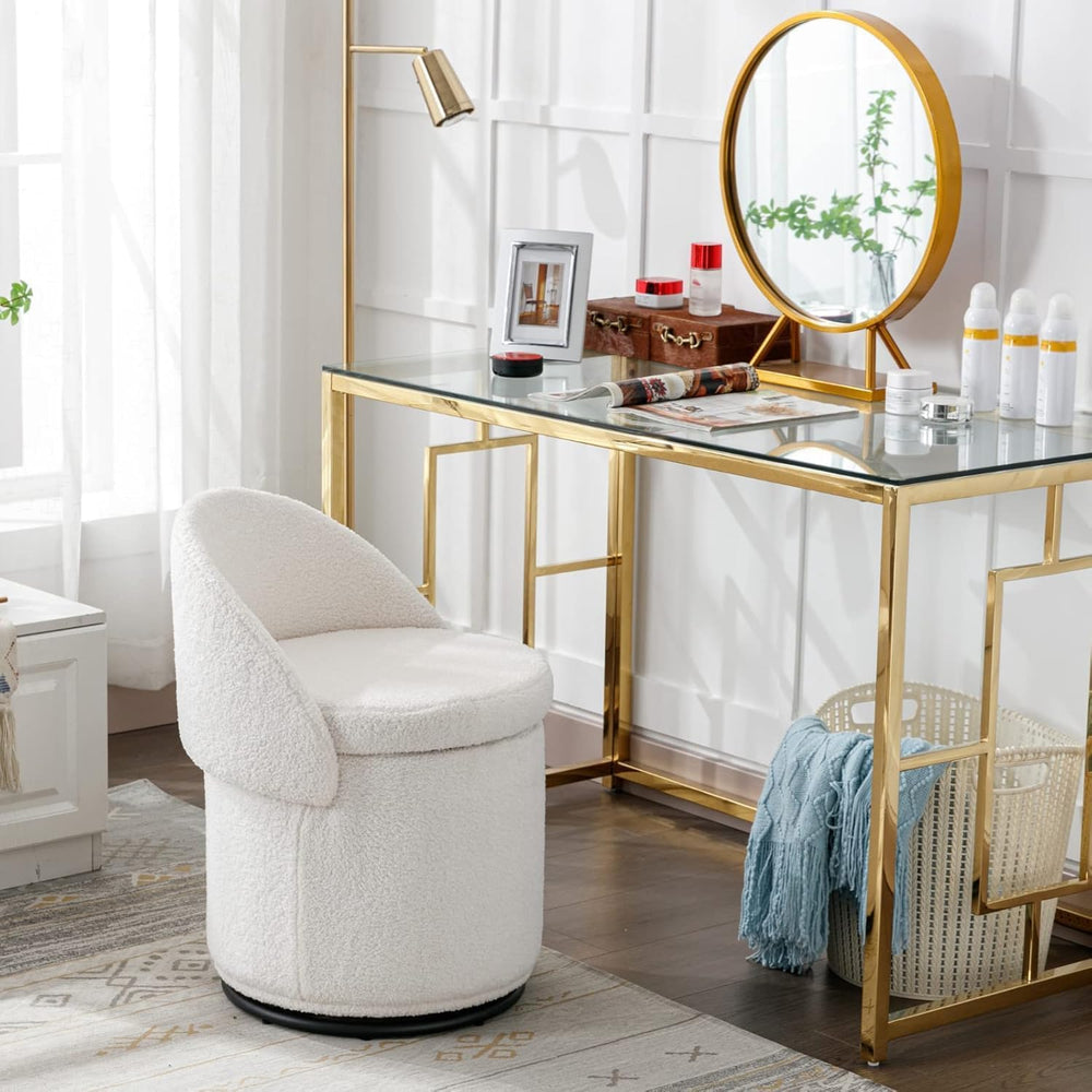 Ya-Home Modern Swivel Ottoman Vanity Chair, Sherpa Upholstered Barrel Club Ch...