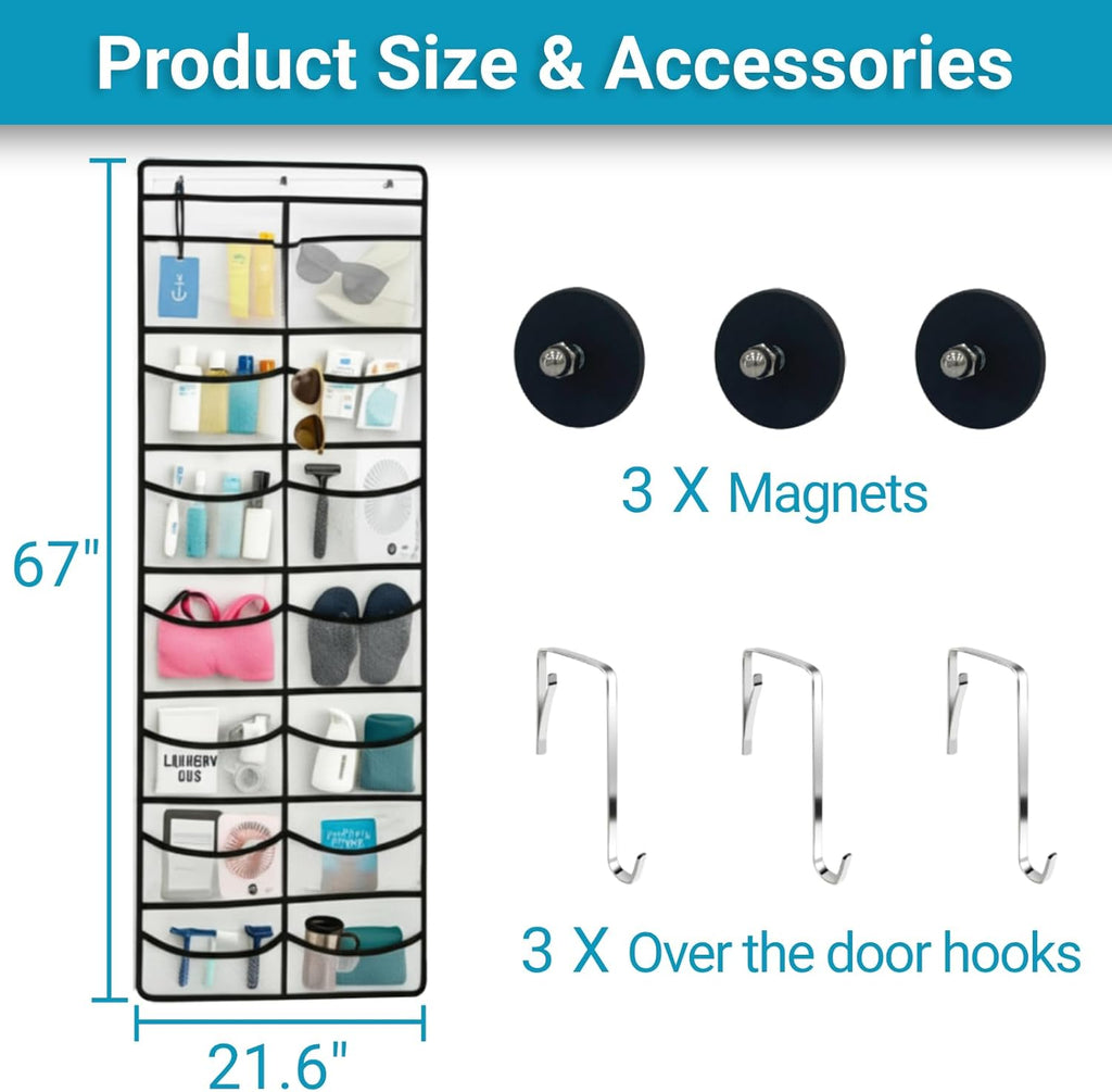Magnetic Cruise Organizer, 14 Large Durable Pockets Over The Door Organizer For Cruise Ships, Magnetic & Hanging Cruise Organizer, Cruise Essentials 2026 （ 67" x 21.6"）