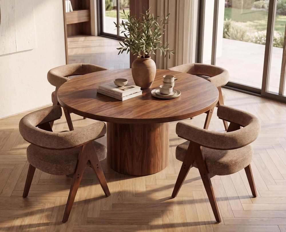 CIMOTA Barrel Wooden Dining Chairs with Arms Set of 4, Farmhouse Fabric Uphol...