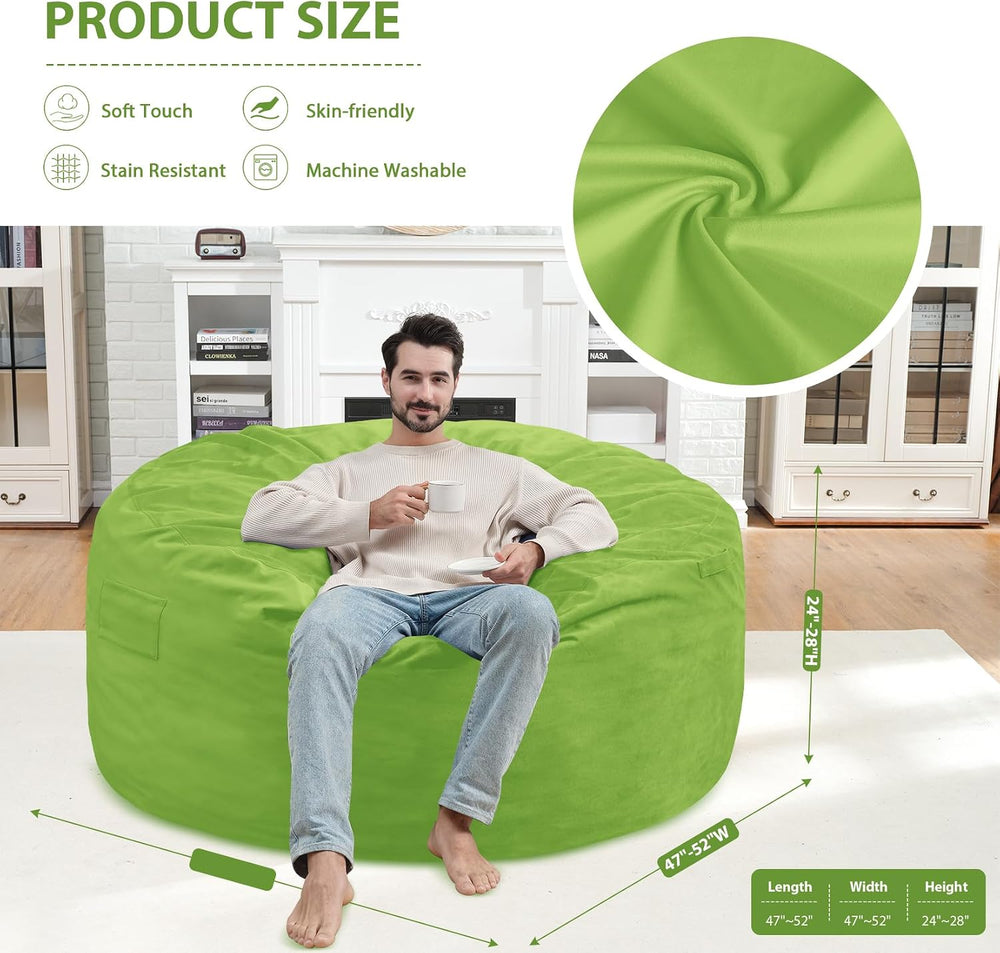 5FT Bean Bag Chair, Large Bean Bag Chairs with Memory Foam Filled, Fluffy Bea...