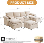 130" U Shaped Modular Sectional Sofa, Couch with Ottoman Storage, Chenille Cloud Couch with Plush Deep Seating for Living Room, Bedroom (Beige, 7 Seat)