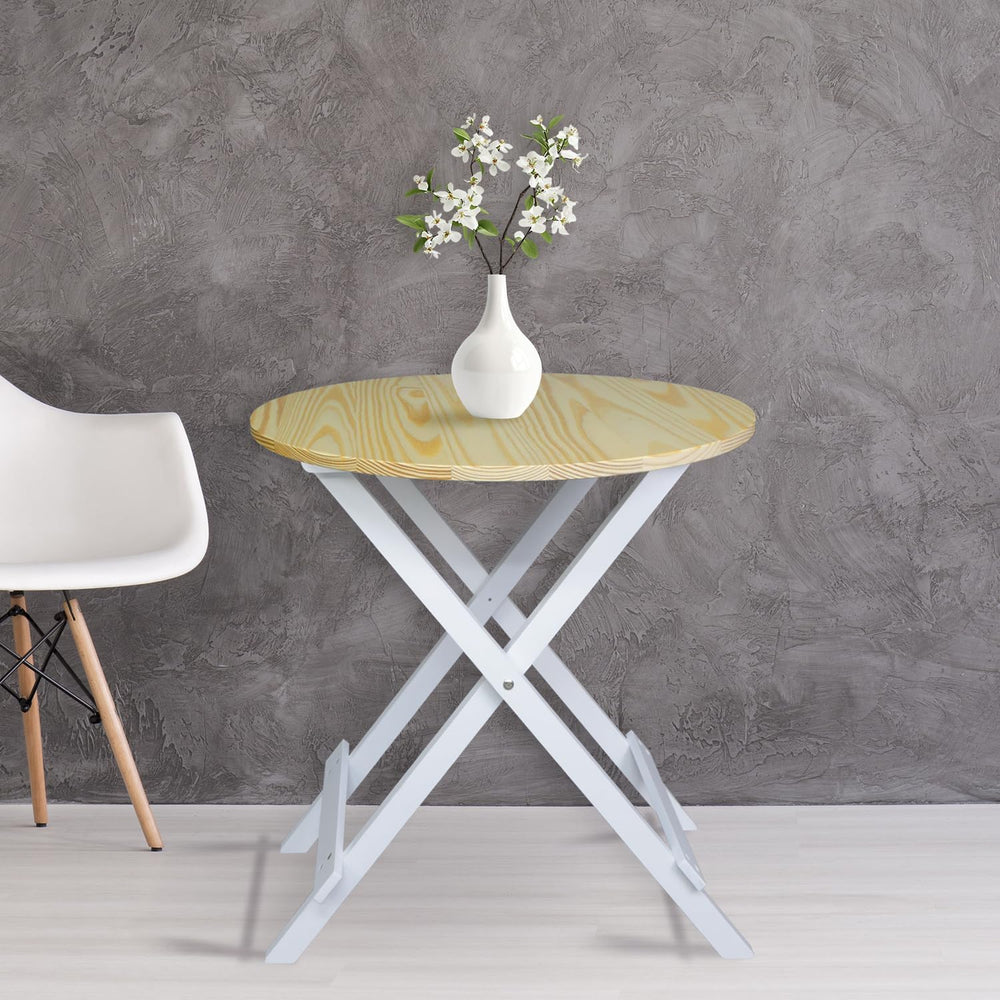 100% Solid Wood 23.5" W Round Folding Side Table for Dining, Patio, Livi...