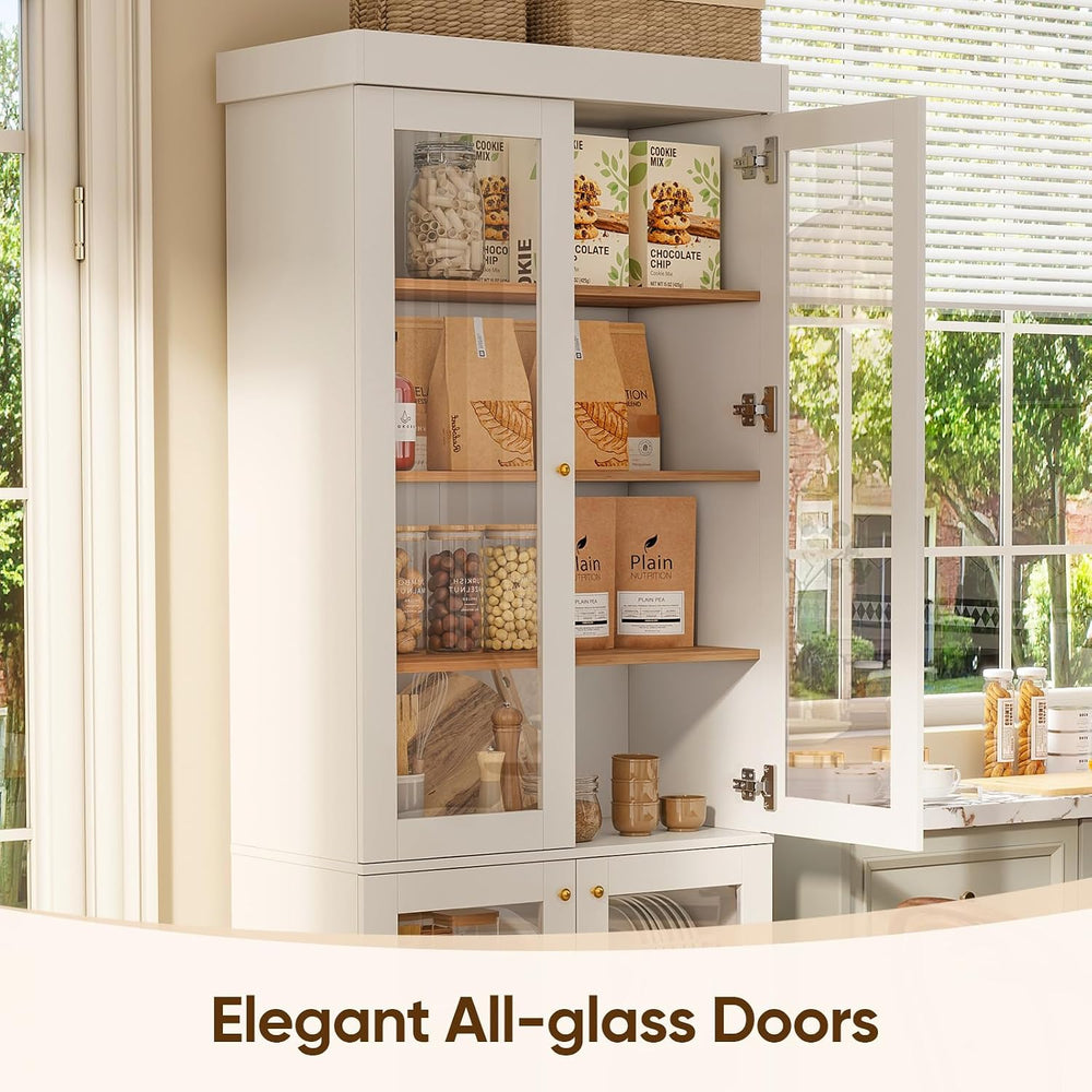 70.8" Tall Farmhouse Modular Kitchen Pantry Cabinet with Glass Doors &am...