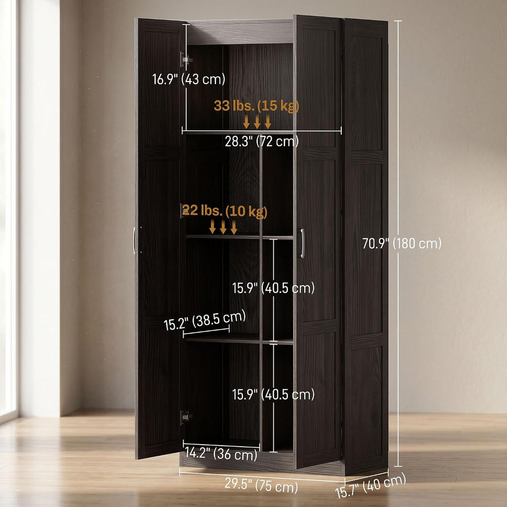 HOMCOM 71" Tall Kitchen Pantry Cabinet with 4 Adjustable Shelves Espress...