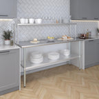 Stainless Steel Work Table with Wide Single Tier Overshelf | 24" x 72" Work Table + 12" Overshelf
