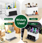 Toothbrush Holders for Bathrooms, Adjustable 6 Slots Electric Toothbrush and Toothpaste Holder, Cord-Friendly Detachable Bathroom Countertop Organizer with Front Ledge for Phone and Ring Holder