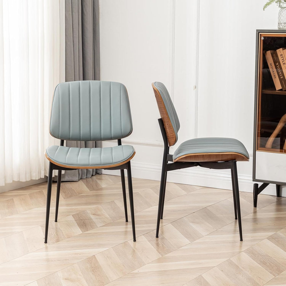 LUNLING Dining Room Chairs Mid Century Modern Retro Blue Faux Leather Chair w...