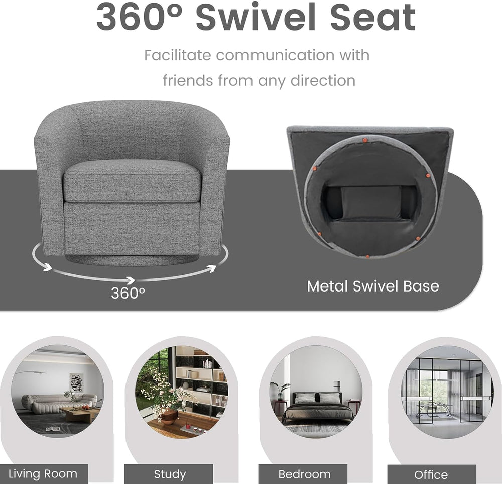 KOMFOTT Swivel Barrel Chair with Ottoman Set of 2, Upholstered Armchair with ...