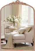 G-LEAF Vintage Baroque Mirror 24"X36", Arched Mantel Victorian Antique Farmhouse Mirror with Ornate Metal Frame for Fireplace Entryway Living Room Hallway Bathroom