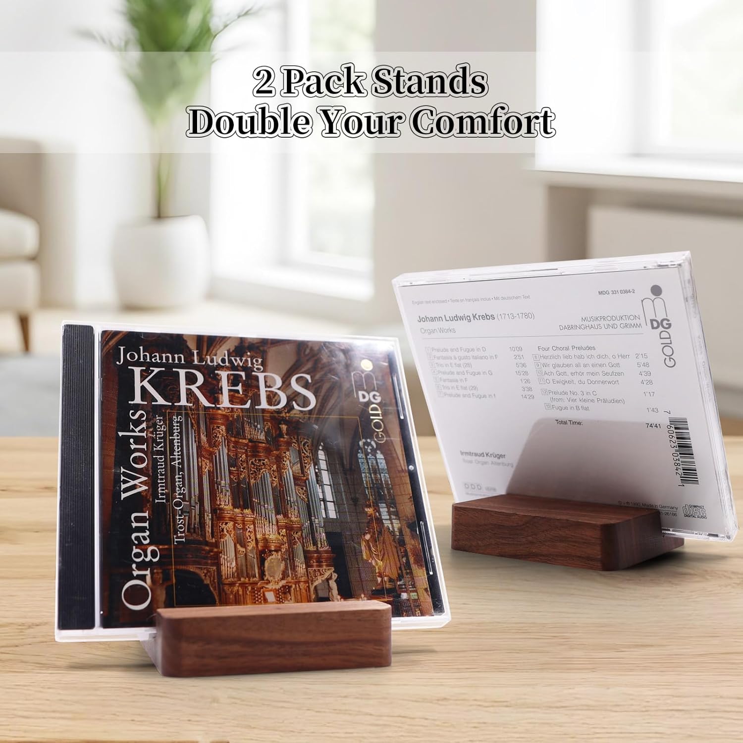 Wooden CD Display Rack, DVD Holder & Phone Stand, Solid Wood Display for CD/DVD/Phone/Picture - 2 pcs (Brown)